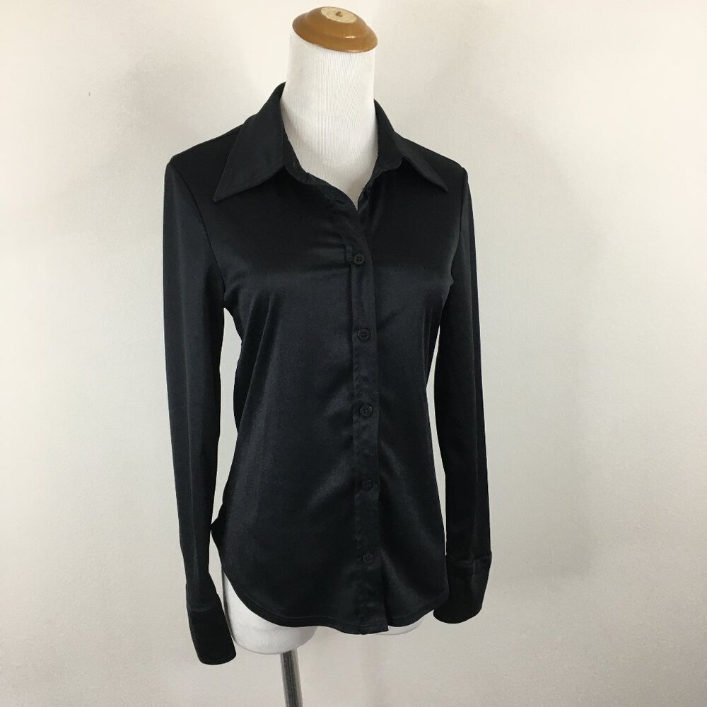 Vintage BCBGMAXAZRIA Black Long Sleeve Button down slim fitted Shirt